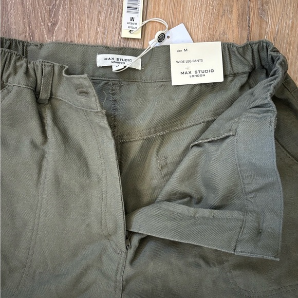Max Studio Wide Leg Pants Mid Rise Full Length Size Medium Olive‎ Green - Picture 5 of 12